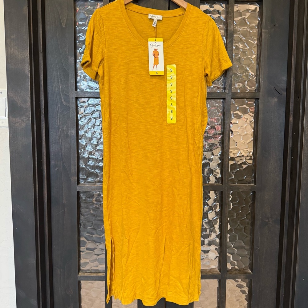 NWT Jessica Simpson yellow T Shirt Midi Dress Size Small casual summer travel